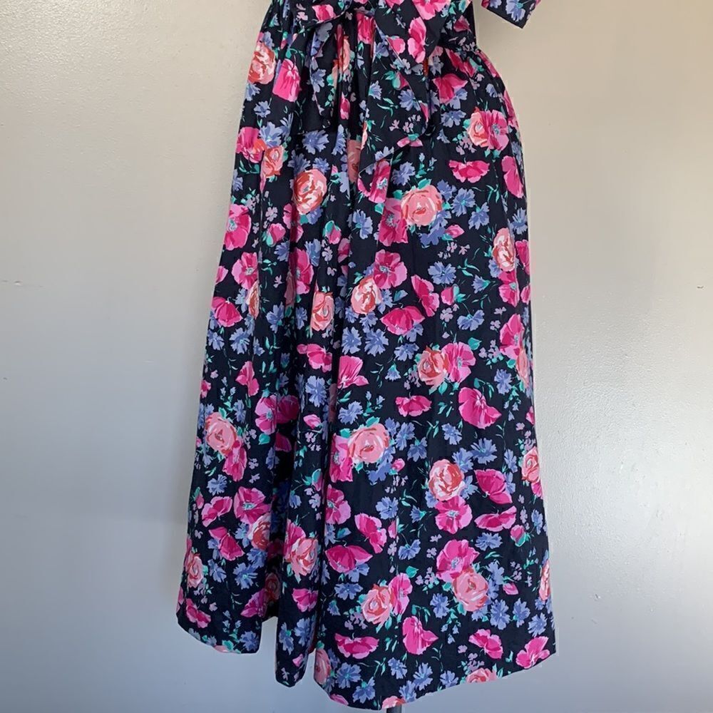 Laura Ashley Floral Midi Dress Puff Sleeves bow & Open plunging Back sz 10 prom - Picture 6 of 16